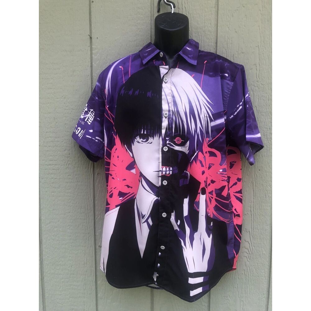 Tokyo Ghoul Split Ken Kaneki Button Down Shirt Size XL Hot Topic Anime